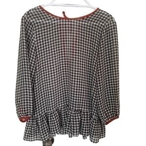 English Factory Plaid Ruffle Blouse Size Medium